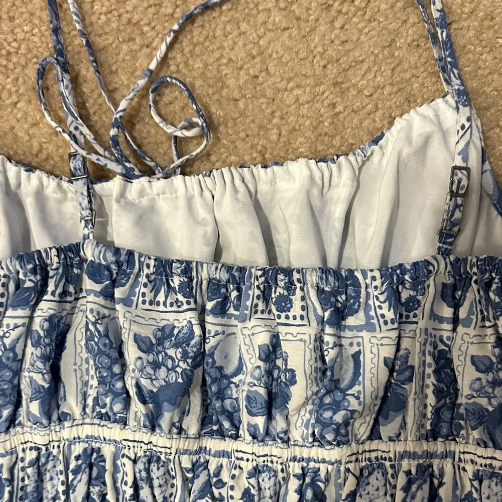 Abercrombie & Fitch White & Blue Mediterranean Stamp Patterned Cami Maxi Dress